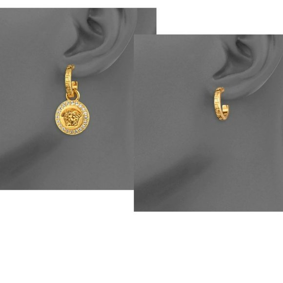 VERSACE Gold tone Greca Medusa Drop Earrings with Crystals - Picture 15 of 15